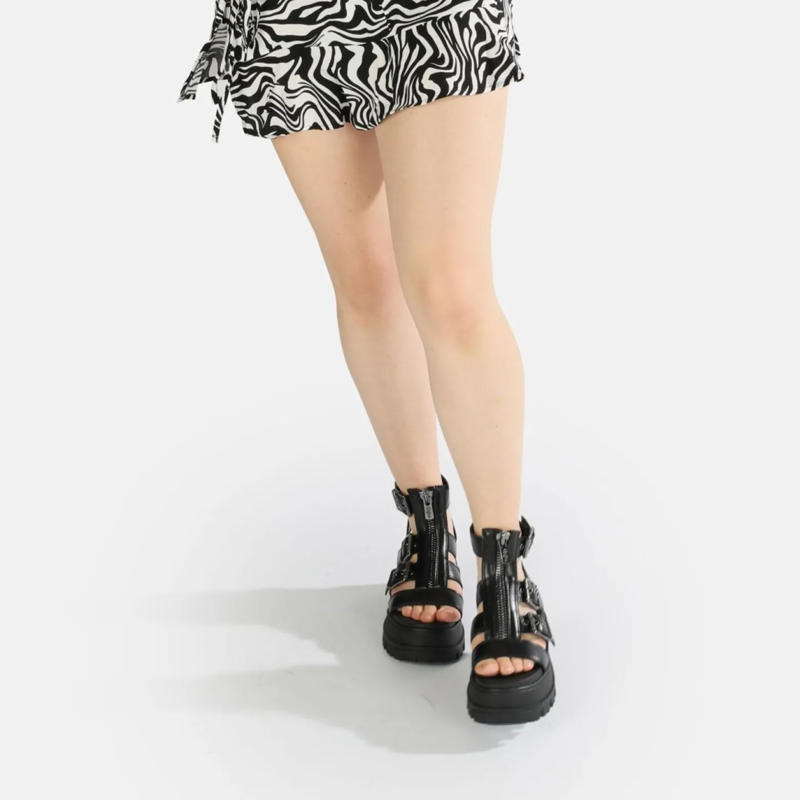 gld_zip_platform_sandals_vegan_1.webp Women BUFFALO Vegan Shoes^Gld Zip Platform Sandals Vegan
