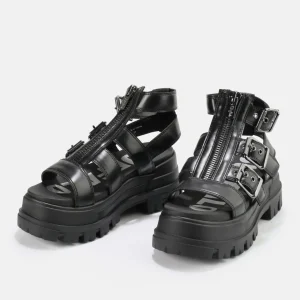 Women BUFFALO Vegan Shoes^Gld Zip Platform Sandals Vegan